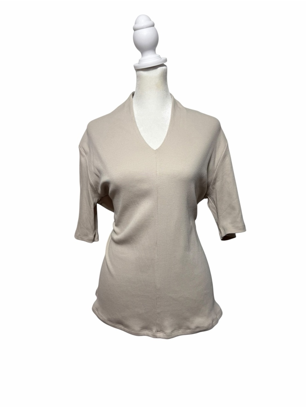 NWT Elie Tahari Desert Ribbed Pima Cotton V-Neck Half Sleeve Top L